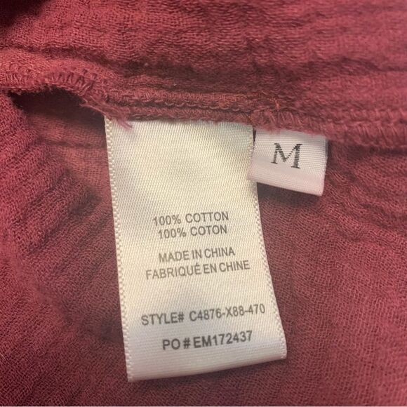 Anthropologie Cloth & Stone Burgundy Tie Dye Muslin Top with Raw Fringe Hem - Picture 8 of 11